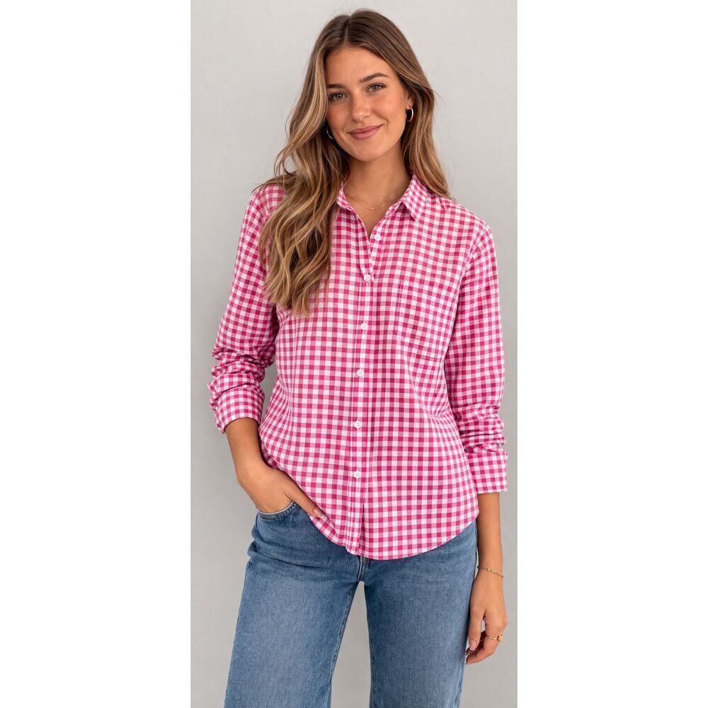 J.Crew Pink Gingham Button Down Shirt Womens Medium Cotton